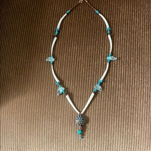 Turquoise and White Southwestern Necklace with Aqua Quartz Accents